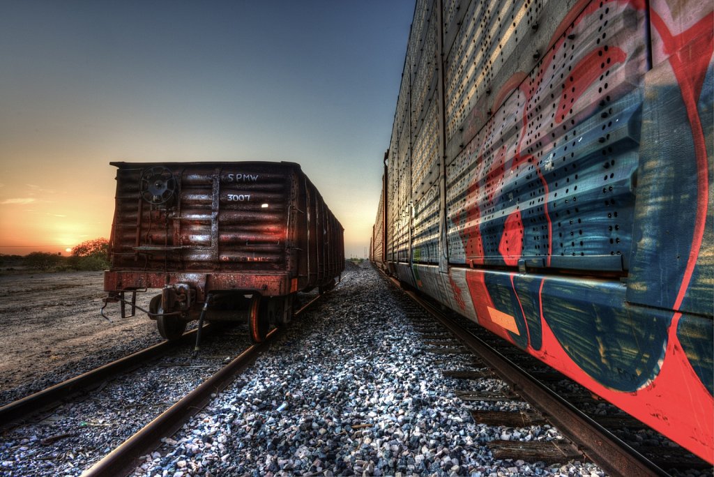 Rail Cars at Sunset